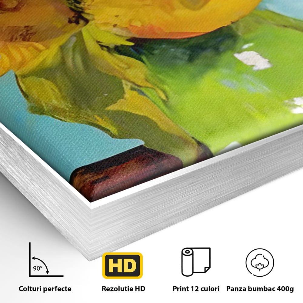 Tablou Canvas Premium LuxCanva® C1146, Vaza Cu Flori ,  Culori, Floarea Soarelui, Birou, Living Room, Relaxare, Culori Vibrante