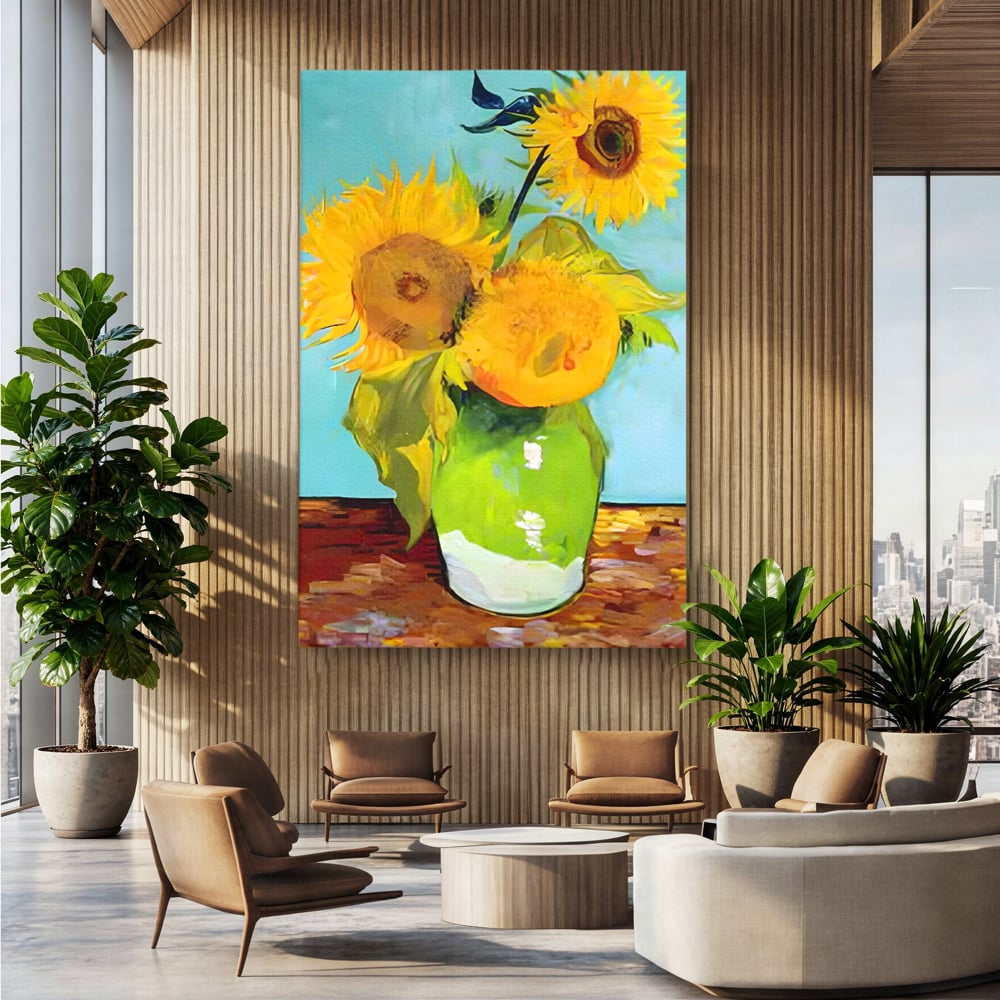 Tablou Canvas Premium LuxCanva® C1146, Vaza Cu Flori ,  Culori, Floarea Soarelui, Birou, Living Room, Relaxare, Culori Vibrante
