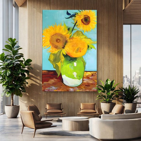 Tablou Canvas Premium LuxCanva® C1146, Vaza Cu Flori ,  Culori, Floarea Soarelui, Birou, Living Room, Relaxare, Culori Vibrante