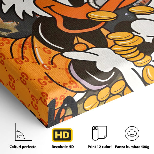 Leinwand Premium Canvas Wandkunst, LuxCanva® C1150, Donald Counting Money, Farben, Cartoon, glücklich, glücklich, Geld, Wohnzimmer, entspannend, lebendige Farben