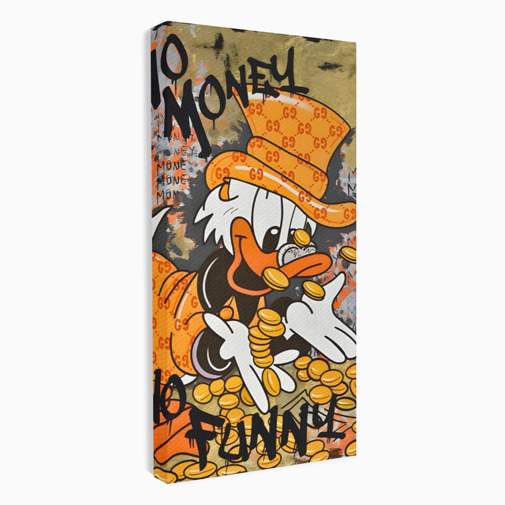 Leinwand Premium Canvas Wandkunst, LuxCanva® C1150, Donald Counting Money, Farben, Cartoon, glücklich, glücklich, Geld, Wohnzimmer, entspannend, lebendige Farben