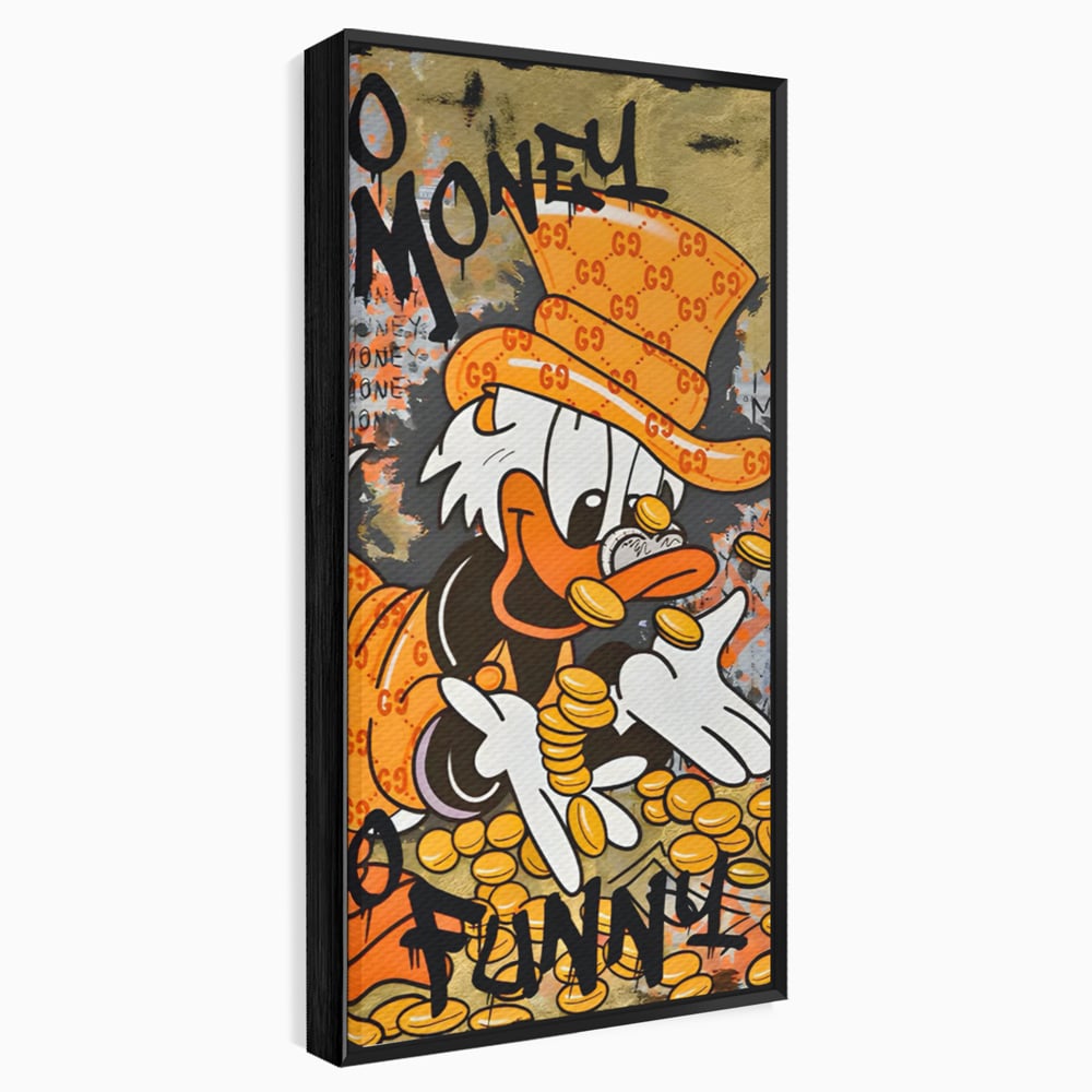 Leinwand Premium Canvas Wandkunst, LuxCanva® C1150, Donald Counting Money, Farben, Cartoon, glücklich, glücklich, Geld, Wohnzimmer, entspannend, lebendige Farben