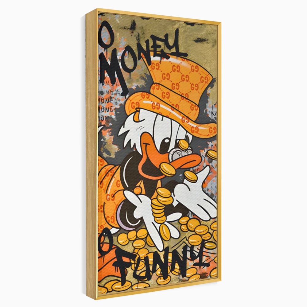 Leinwand Premium Canvas Wandkunst, LuxCanva® C1150, Donald Counting Money, Farben, Cartoon, glücklich, glücklich, Geld, Wohnzimmer, entspannend, lebendige Farben