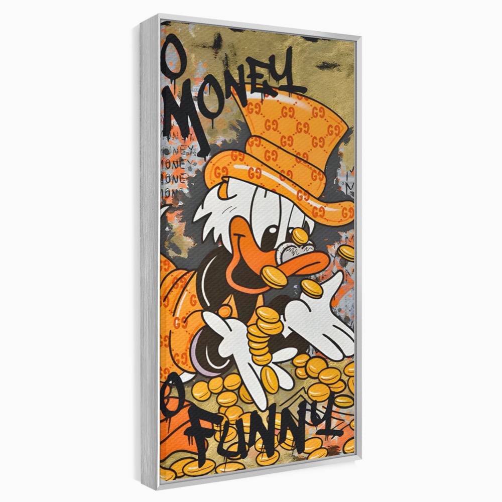 Leinwand Premium Canvas Wandkunst, LuxCanva® C1150, Donald Counting Money, Farben, Cartoon, glücklich, glücklich, Geld, Wohnzimmer, entspannend, lebendige Farben