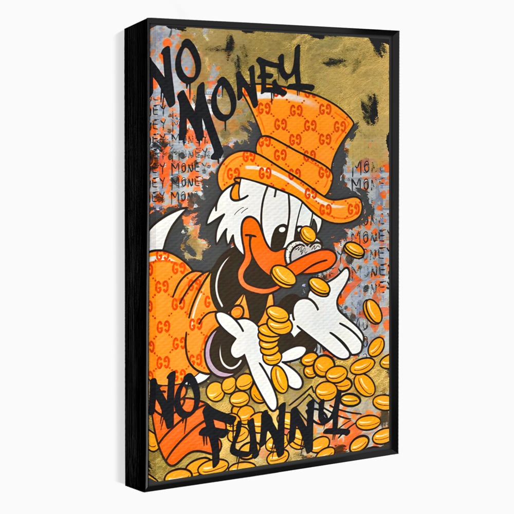Leinwand Premium Canvas Wandkunst, LuxCanva® C1150, Donald Counting Money, Farben, Cartoon, glücklich, glücklich, Geld, Wohnzimmer, entspannend, lebendige Farben
