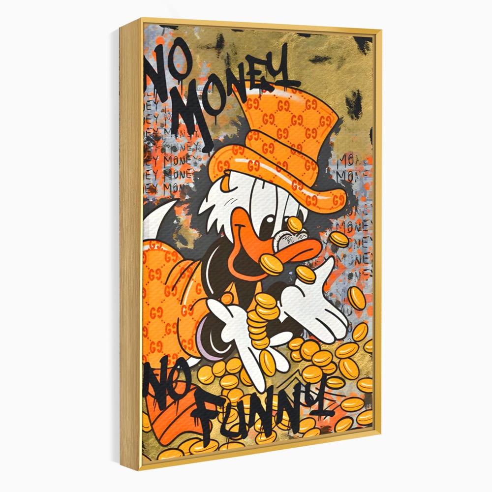 Leinwand Premium Canvas Wandkunst, LuxCanva® C1150, Donald Counting Money, Farben, Cartoon, glücklich, glücklich, Geld, Wohnzimmer, entspannend, lebendige Farben