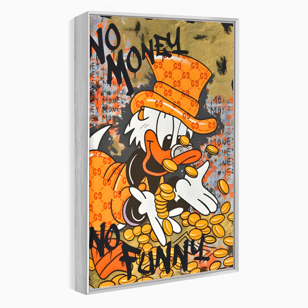 Leinwand Premium Canvas Wandkunst, LuxCanva® C1150, Donald Counting Money, Farben, Cartoon, glücklich, glücklich, Geld, Wohnzimmer, entspannend, lebendige Farben