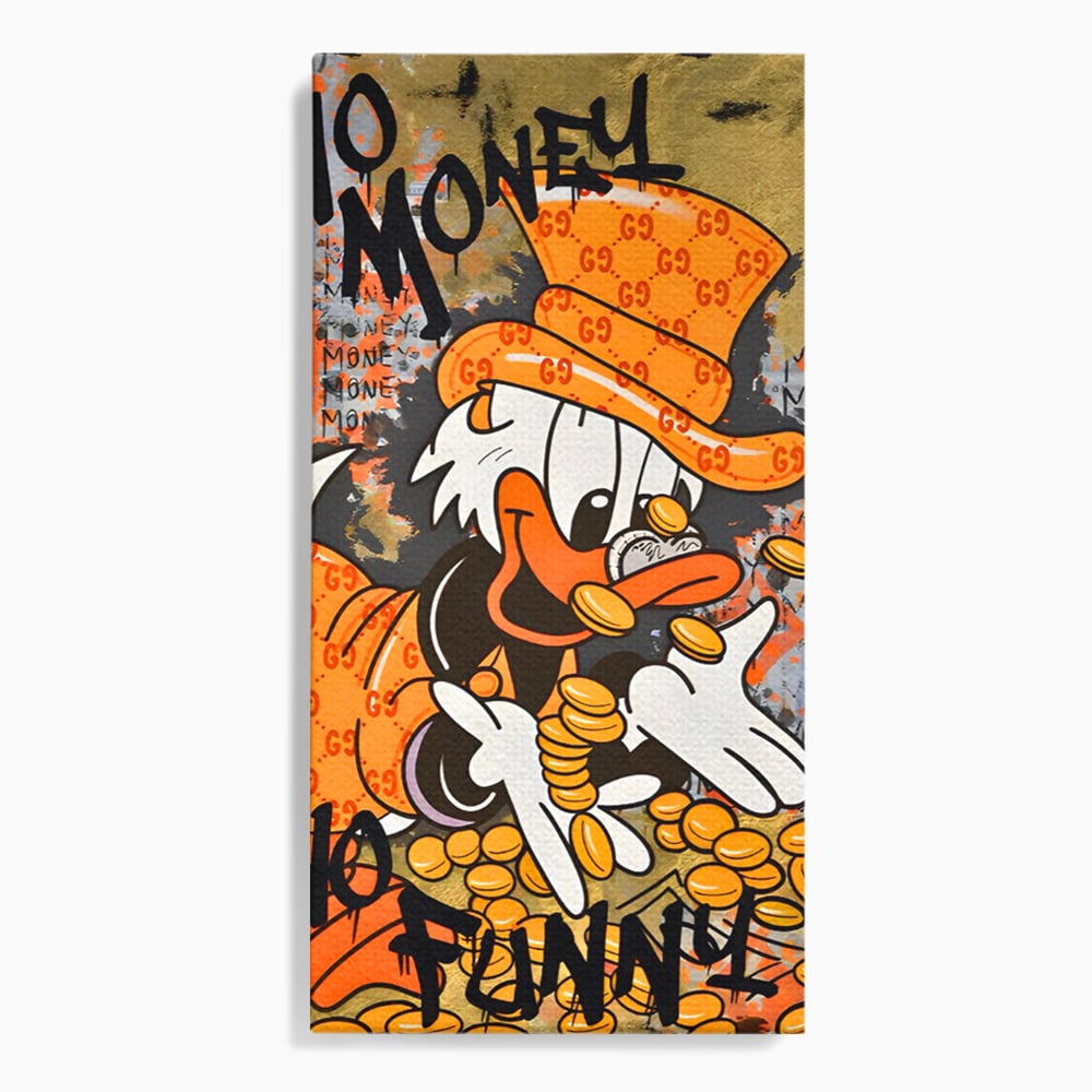 Leinwand Premium Canvas Wandkunst, LuxCanva® C1150, Donald Counting Money, Farben, Cartoon, glücklich, glücklich, Geld, Wohnzimmer, entspannend, lebendige Farben