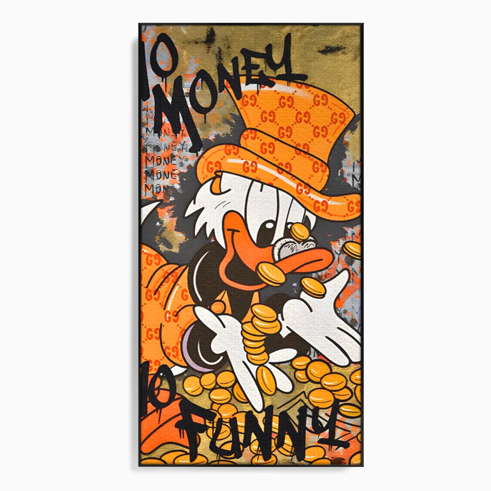 Leinwand Premium Canvas Wandkunst, LuxCanva® C1150, Donald Counting Money, Farben, Cartoon, glücklich, glücklich, Geld, Wohnzimmer, entspannend, lebendige Farben