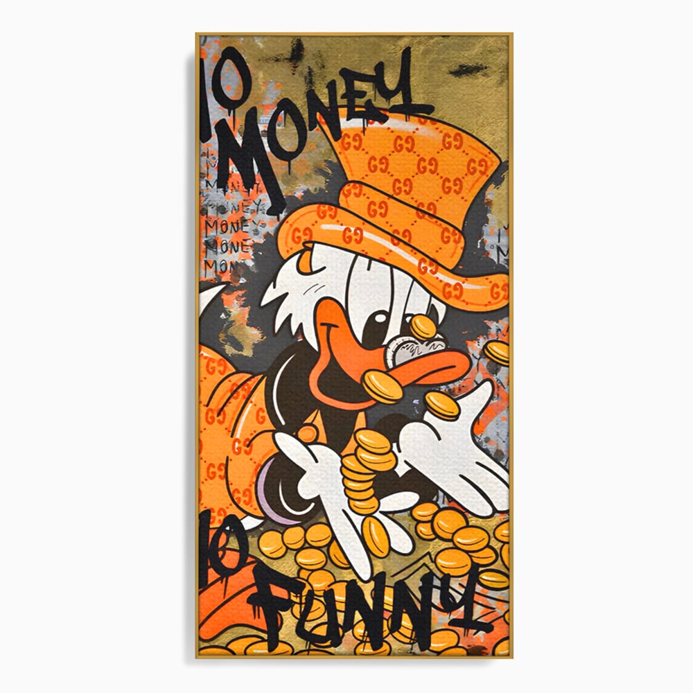 Leinwand Premium Canvas Wandkunst, LuxCanva® C1150, Donald Counting Money, Farben, Cartoon, glücklich, glücklich, Geld, Wohnzimmer, entspannend, lebendige Farben
