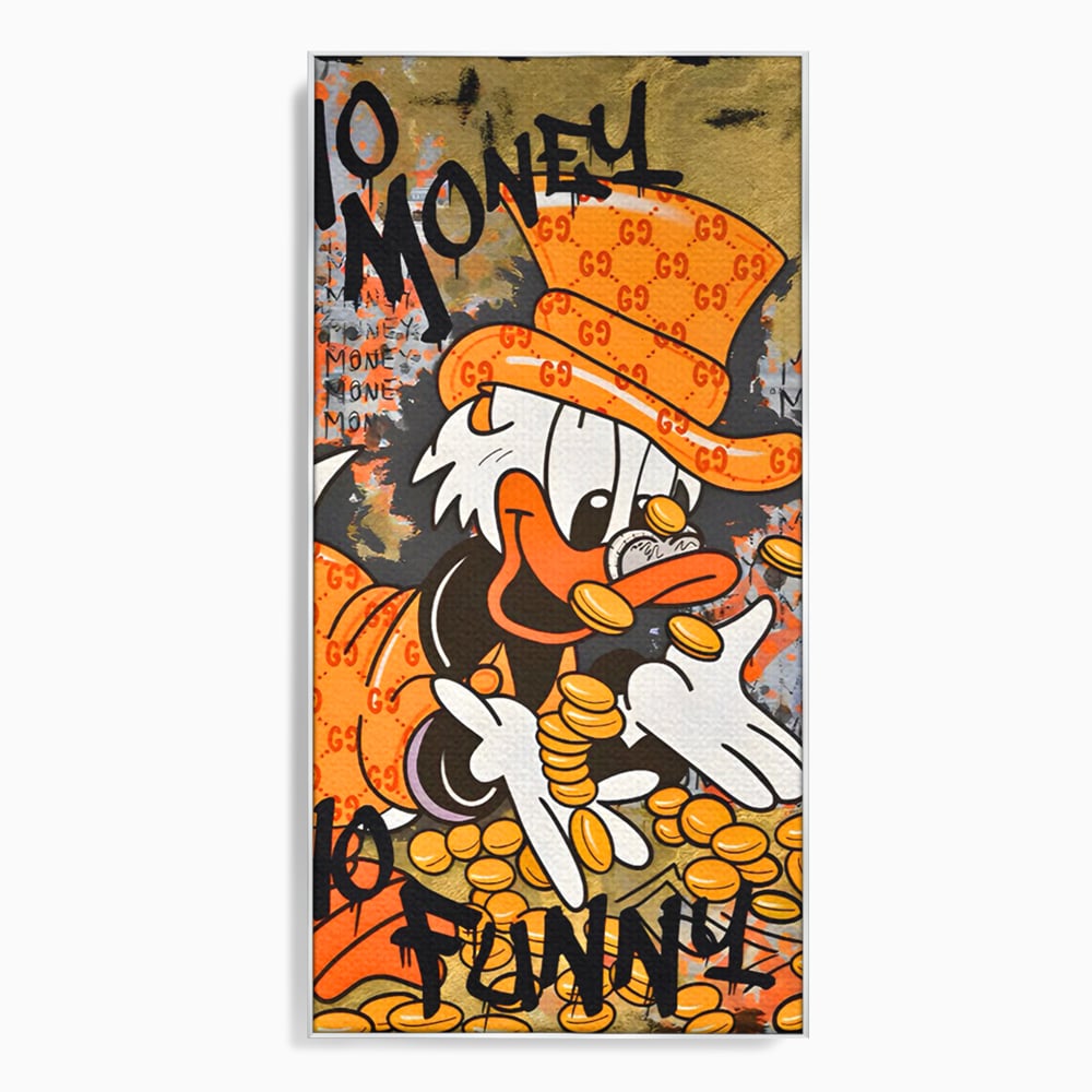 Leinwand Premium Canvas Wandkunst, LuxCanva® C1150, Donald Counting Money, Farben, Cartoon, glücklich, glücklich, Geld, Wohnzimmer, entspannend, lebendige Farben