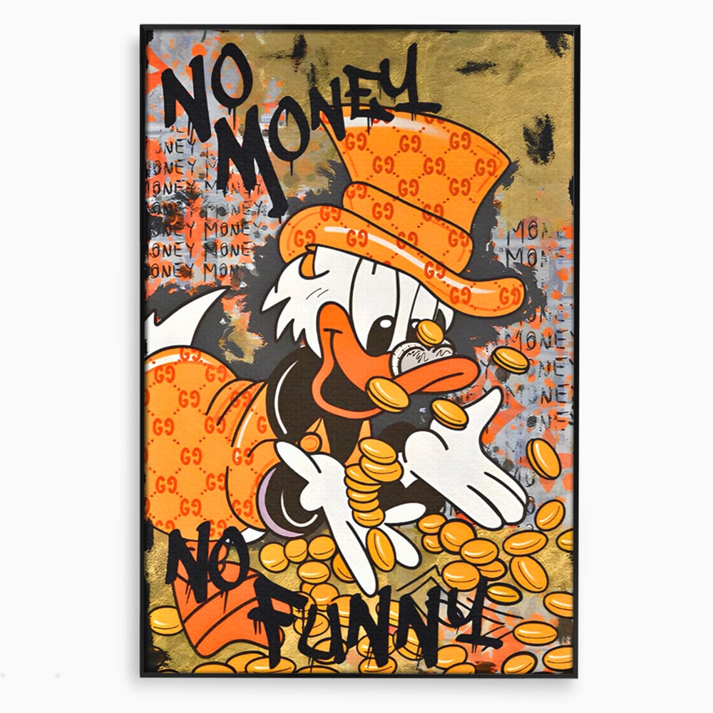 Leinwand Premium Canvas Wandkunst, LuxCanva® C1150, Donald Counting Money, Farben, Cartoon, glücklich, glücklich, Geld, Wohnzimmer, entspannend, lebendige Farben