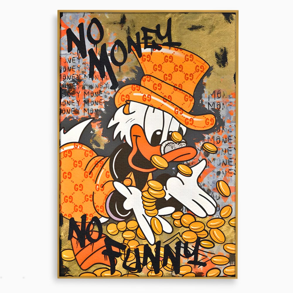 Leinwand Premium Canvas Wandkunst, LuxCanva® C1150, Donald Counting Money, Farben, Cartoon, glücklich, glücklich, Geld, Wohnzimmer, entspannend, lebendige Farben