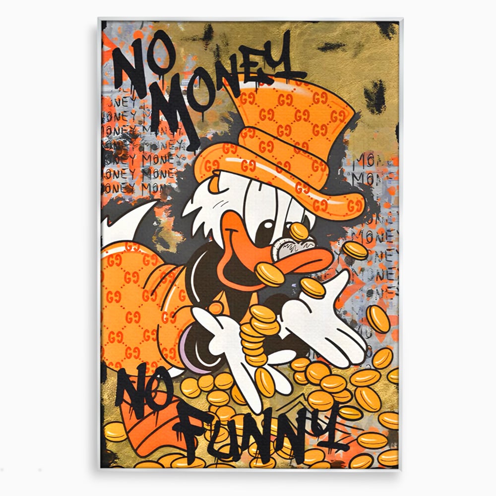 Leinwand Premium Canvas Wandkunst, LuxCanva® C1150, Donald Counting Money, Farben, Cartoon, glücklich, glücklich, Geld, Wohnzimmer, entspannend, lebendige Farben