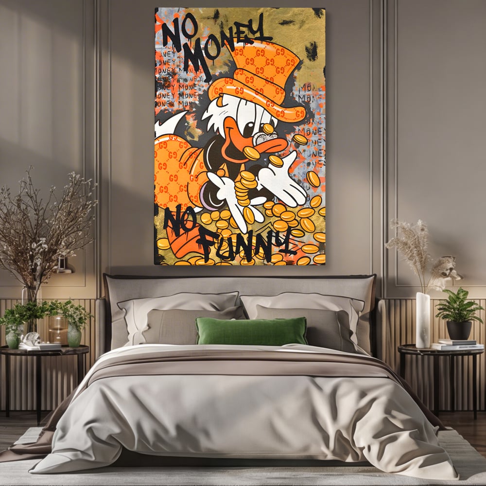 Leinwand Premium Canvas Wandkunst, LuxCanva® C1150, Donald Counting Money, Farben, Cartoon, glücklich, glücklich, Geld, Wohnzimmer, entspannend, lebendige Farben