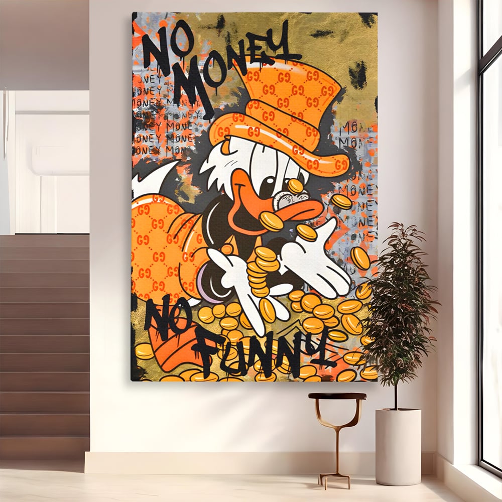 Leinwand Premium Canvas Wandkunst, LuxCanva® C1150, Donald Counting Money, Farben, Cartoon, glücklich, glücklich, Geld, Wohnzimmer, entspannend, lebendige Farben