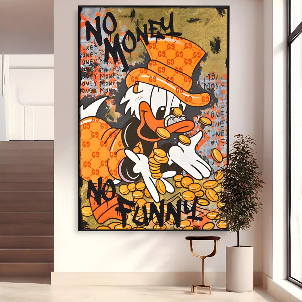 Leinwand Premium Canvas Wandkunst, LuxCanva® C1150, Donald Counting Money, Farben, Cartoon, glücklich, glücklich, Geld, Wohnzimmer, entspannend, lebendige Farben