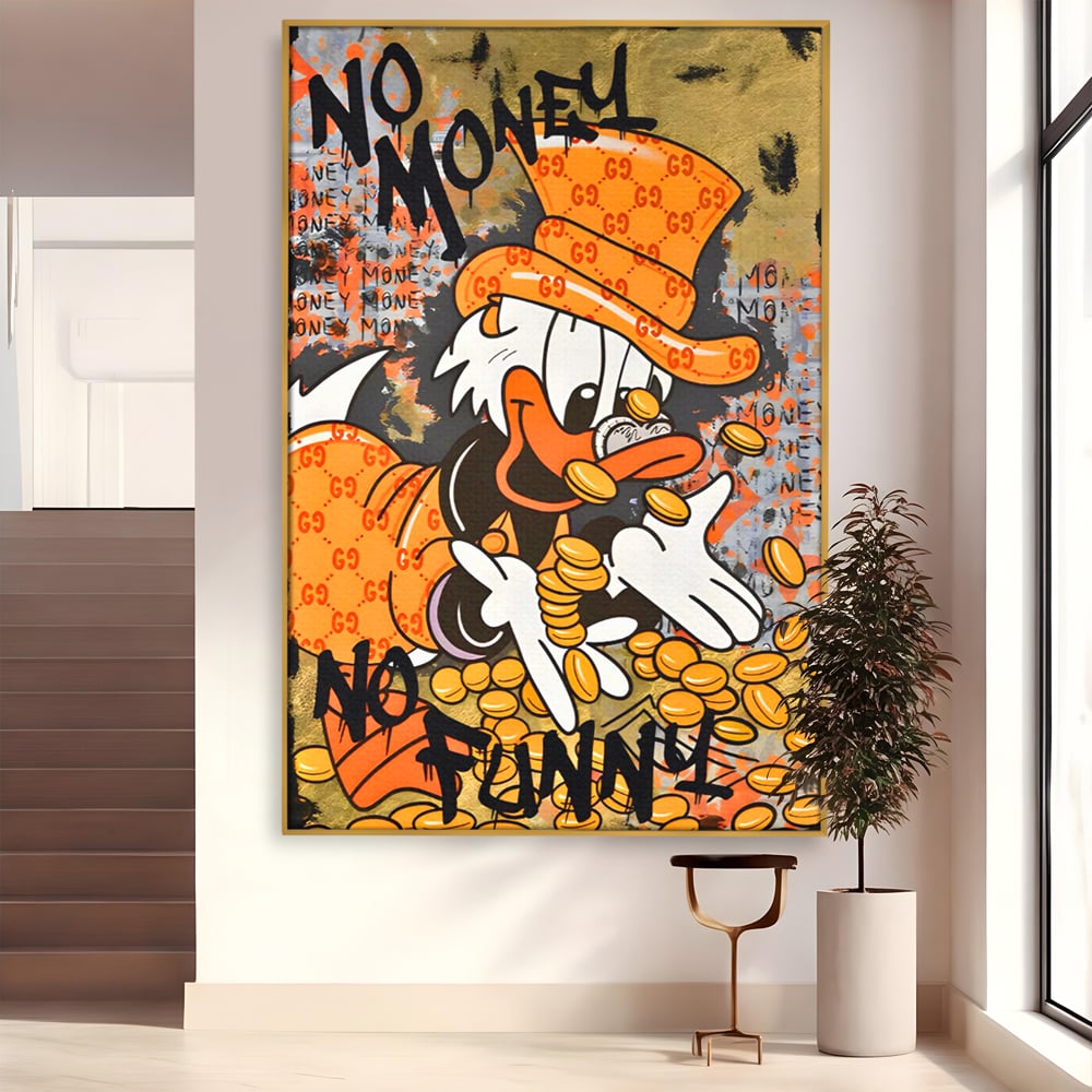 Leinwand Premium Canvas Wandkunst, LuxCanva® C1150, Donald Counting Money, Farben, Cartoon, glücklich, glücklich, Geld, Wohnzimmer, entspannend, lebendige Farben