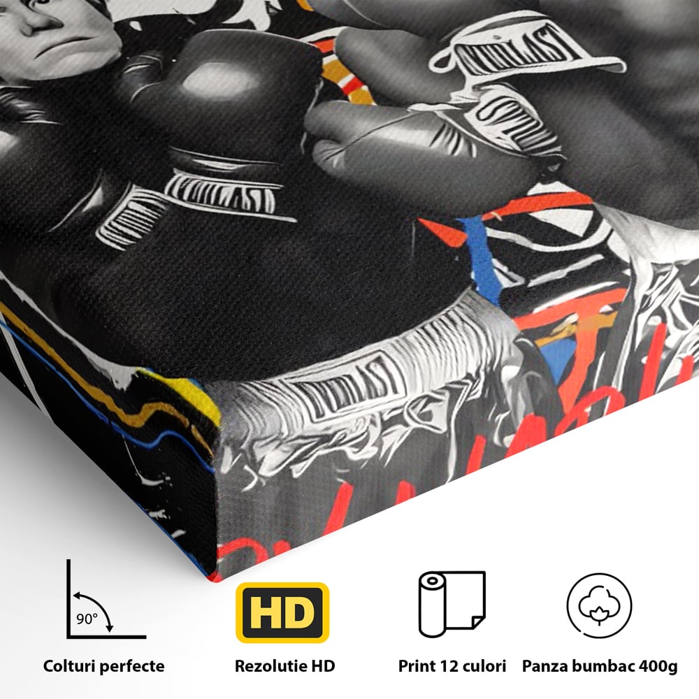 Tablou Canvas Premium LuxCanva® C1153, Basquiat And Warhol Duel , Culori, Icons, Boxing, Game Room, Bar, Relaxare, Culori Vibrante