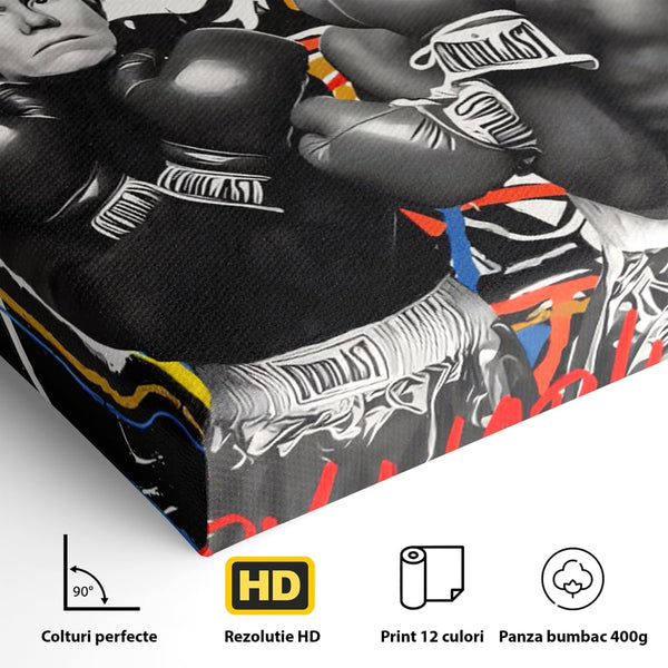 Tablou Canvas Premium LuxCanva® C1153, Basquiat And Warhol Duel , Culori, Icons, Boxing, Game Room, Bar, Relaxare, Culori Vibrante