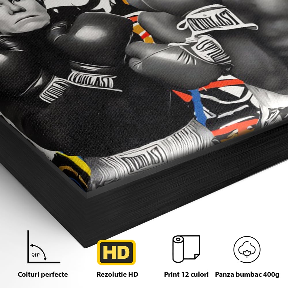 Tablou Canvas Premium LuxCanva® C1153, Basquiat And Warhol Duel , Culori, Icons, Boxing, Game Room, Bar, Relaxare, Culori Vibrante