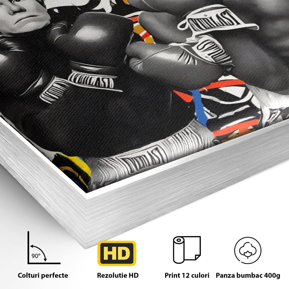 Tablou Canvas Premium LuxCanva® C1153, Basquiat And Warhol Duel , Culori, Icons, Boxing, Game Room, Bar, Relaxare, Culori Vibrante
