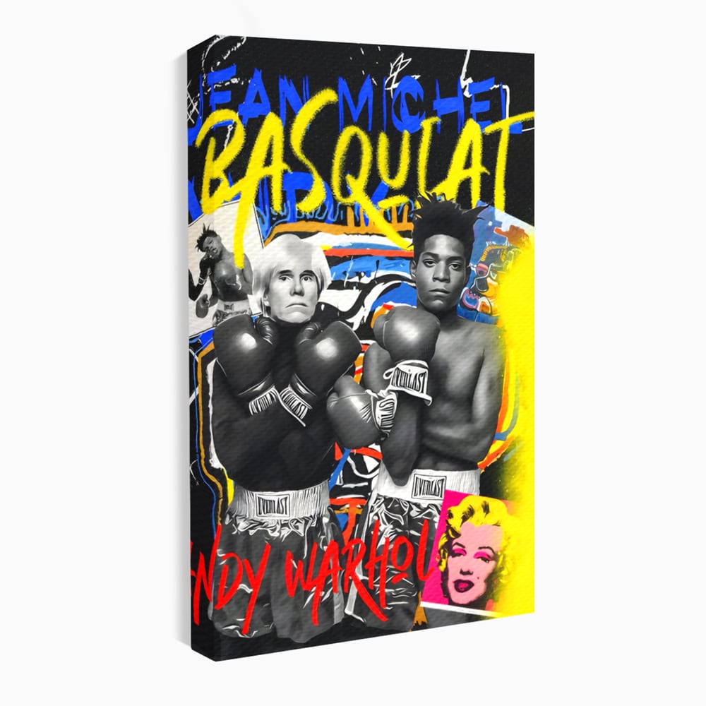 Tablou Canvas Premium LuxCanva® C1153, Basquiat And Warhol Duel , Culori, Icons, Boxing, Game Room, Bar, Relaxare, Culori Vibrante