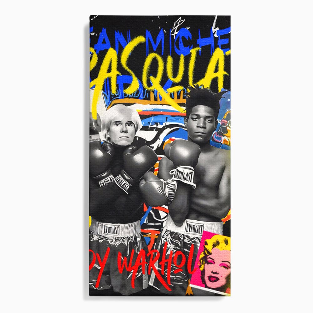Tablou Canvas Premium LuxCanva® C1153, Basquiat And Warhol Duel , Culori, Icons, Boxing, Game Room, Bar, Relaxare, Culori Vibrante