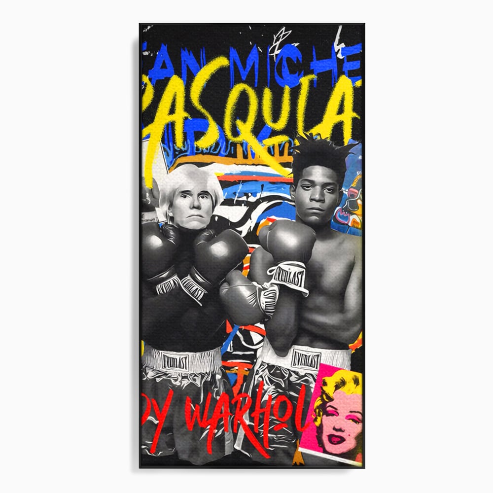 Tablou Canvas Premium LuxCanva® C1153, Basquiat And Warhol Duel , Culori, Icons, Boxing, Game Room, Bar, Relaxare, Culori Vibrante
