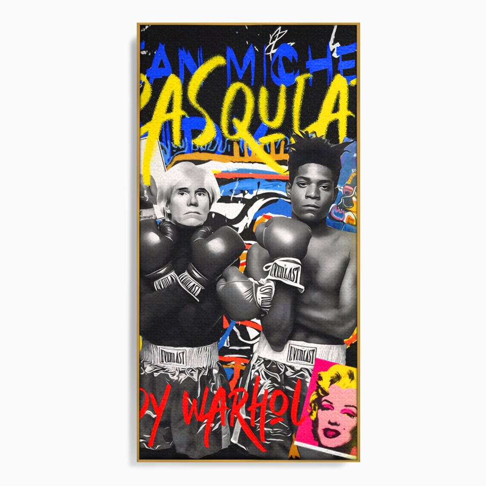 Tablou Canvas Premium LuxCanva® C1153, Basquiat And Warhol Duel , Culori, Icons, Boxing, Game Room, Bar, Relaxare, Culori Vibrante