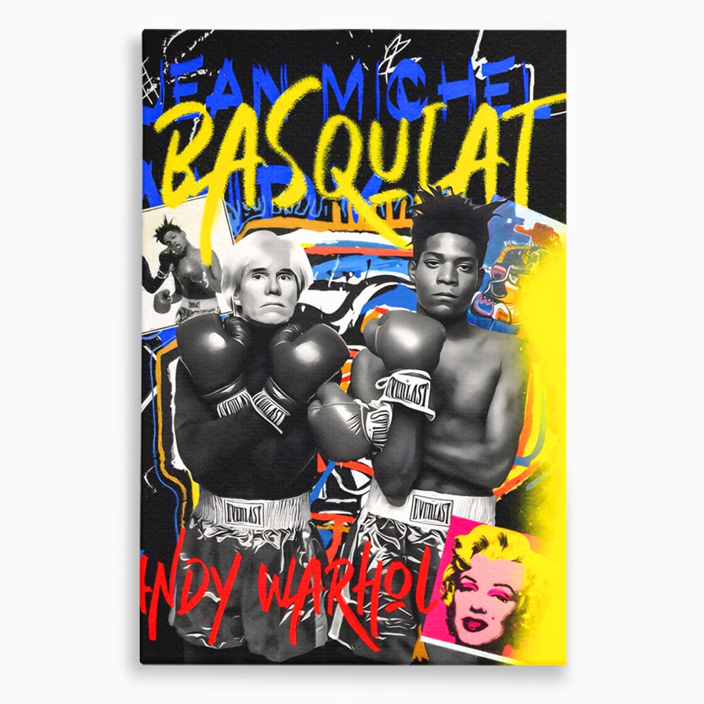 Tablou Canvas Premium LuxCanva® C1153, Basquiat And Warhol Duel , Culori, Icons, Boxing, Game Room, Bar, Relaxare, Culori Vibrante