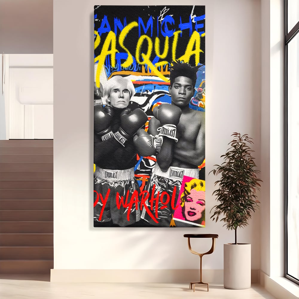 Tablou Canvas Premium LuxCanva® C1153, Basquiat And Warhol Duel , Culori, Icons, Boxing, Game Room, Bar, Relaxare, Culori Vibrante