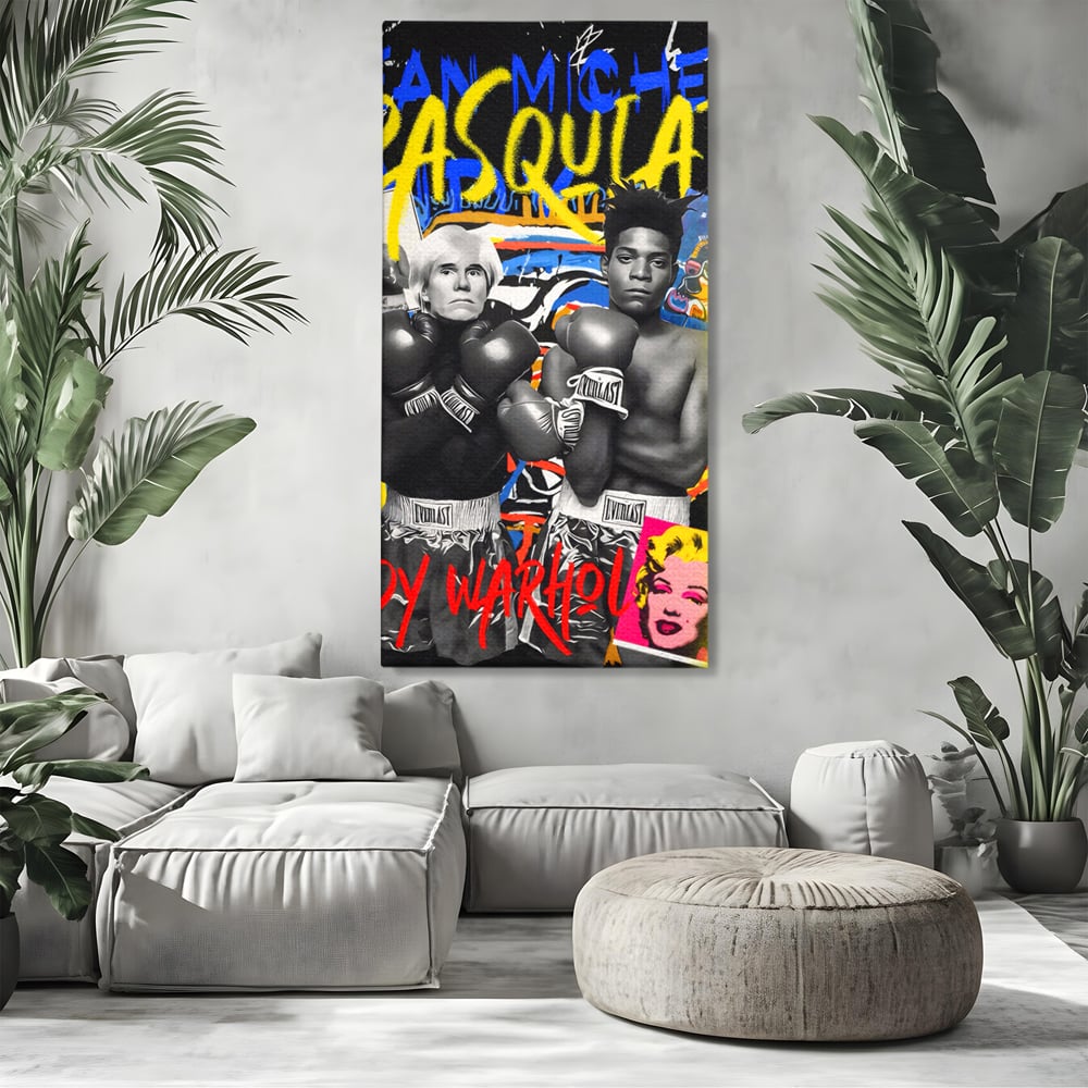 Tablou Canvas Premium LuxCanva® C1153, Basquiat And Warhol Duel , Culori, Icons, Boxing, Game Room, Bar, Relaxare, Culori Vibrante