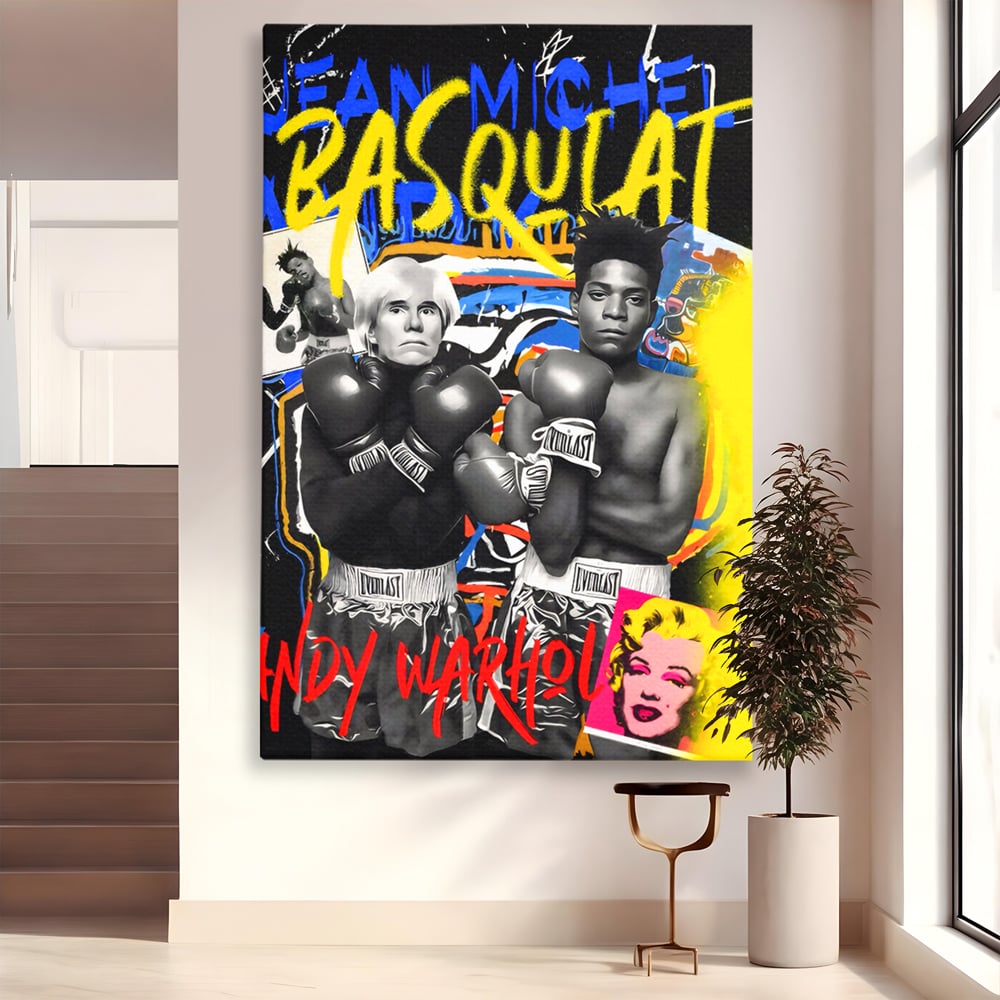 Tablou Canvas Premium LuxCanva® C1153, Basquiat And Warhol Duel , Culori, Icons, Boxing, Game Room, Bar, Relaxare, Culori Vibrante