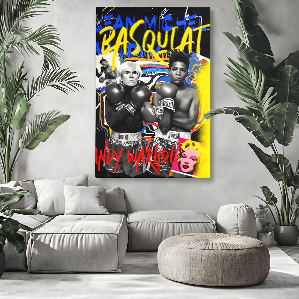 Tablou Canvas Premium LuxCanva® C1153, Basquiat And Warhol Duel , Culori, Icons, Boxing, Game Room, Bar, Relaxare, Culori Vibrante