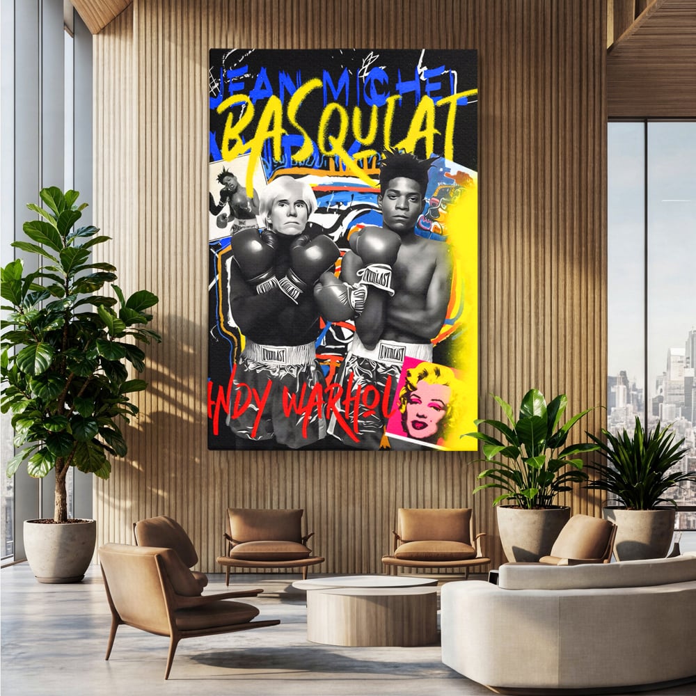 Tablou Canvas Premium LuxCanva® C1153, Basquiat And Warhol Duel , Culori, Icons, Boxing, Game Room, Bar, Relaxare, Culori Vibrante