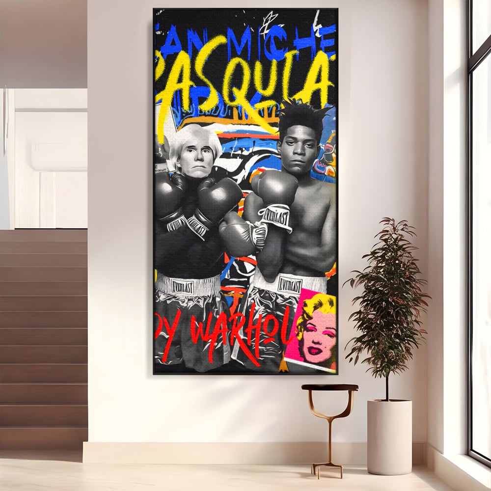 Tablou Canvas Premium LuxCanva® C1153, Basquiat And Warhol Duel , Culori, Icons, Boxing, Game Room, Bar, Relaxare, Culori Vibrante