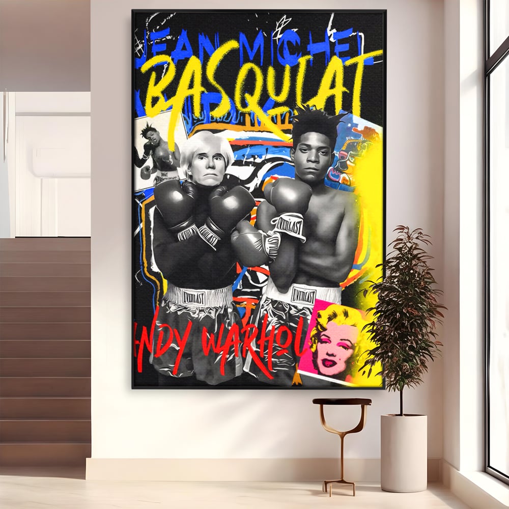 Tablou Canvas Premium LuxCanva® C1153, Basquiat And Warhol Duel , Culori, Icons, Boxing, Game Room, Bar, Relaxare, Culori Vibrante