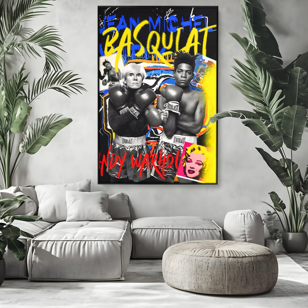 Tablou Canvas Premium LuxCanva® C1153, Basquiat And Warhol Duel , Culori, Icons, Boxing, Game Room, Bar, Relaxare, Culori Vibrante