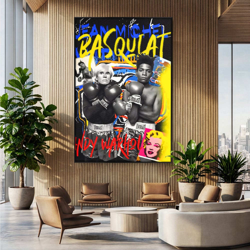 Tablou Canvas Premium LuxCanva® C1153, Basquiat And Warhol Duel , Culori, Icons, Boxing, Game Room, Bar, Relaxare, Culori Vibrante