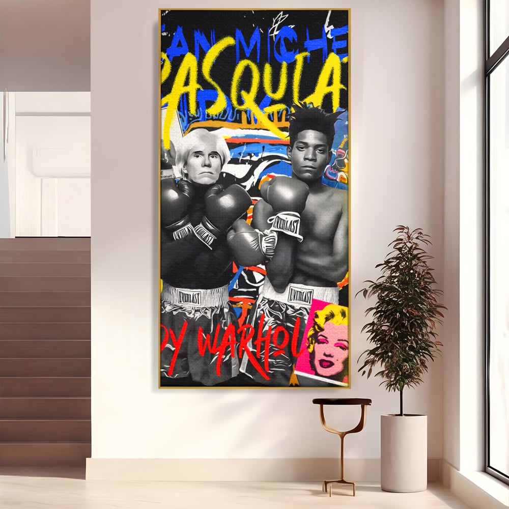 Tablou Canvas Premium LuxCanva® C1153, Basquiat And Warhol Duel , Culori, Icons, Boxing, Game Room, Bar, Relaxare, Culori Vibrante