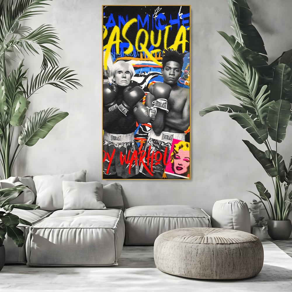 Tablou Canvas Premium LuxCanva® C1153, Basquiat And Warhol Duel , Culori, Icons, Boxing, Game Room, Bar, Relaxare, Culori Vibrante