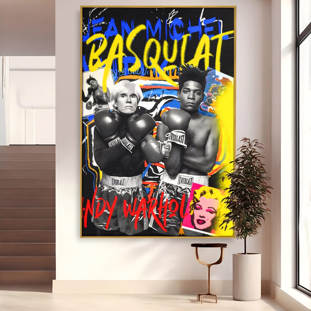 Tablou Canvas Premium LuxCanva® C1153, Basquiat And Warhol Duel , Culori, Icons, Boxing, Game Room, Bar, Relaxare, Culori Vibrante
