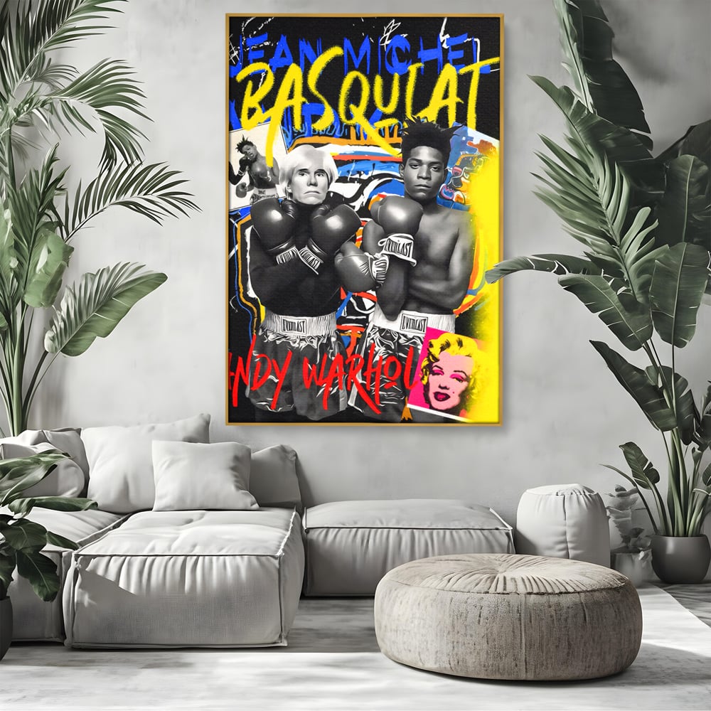Tablou Canvas Premium LuxCanva® C1153, Basquiat And Warhol Duel , Culori, Icons, Boxing, Game Room, Bar, Relaxare, Culori Vibrante