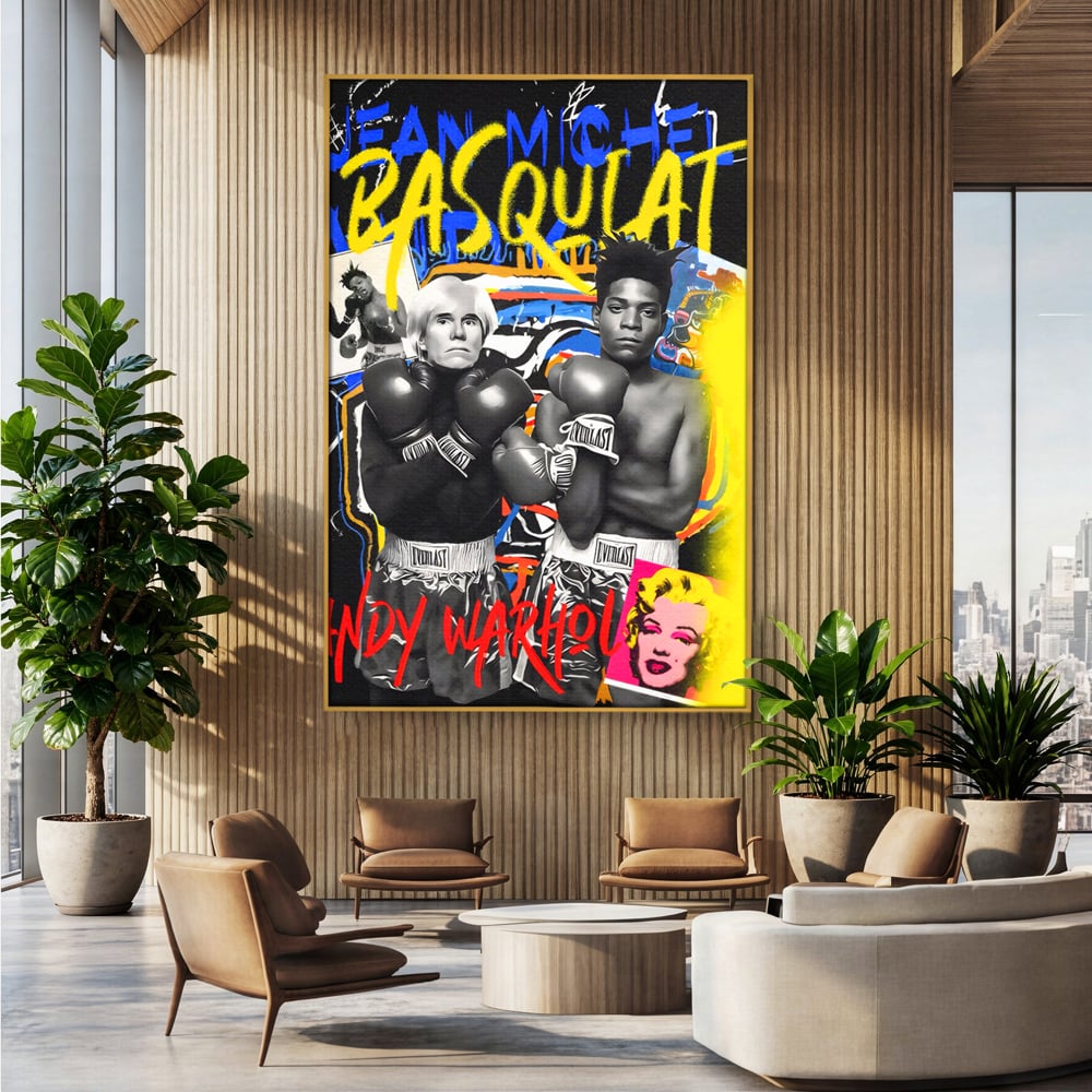 Tablou Canvas Premium LuxCanva® C1153, Basquiat And Warhol Duel , Culori, Icons, Boxing, Game Room, Bar, Relaxare, Culori Vibrante
