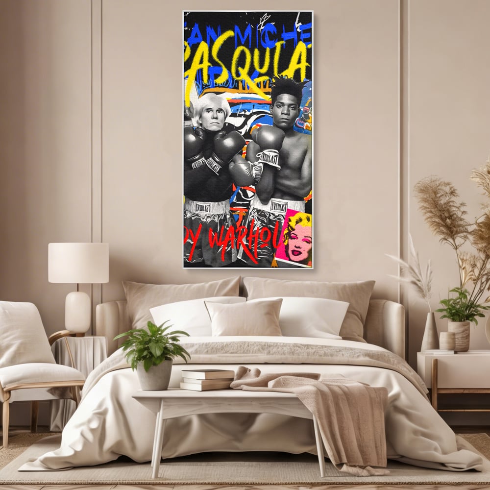 Tablou Canvas Premium LuxCanva® C1153, Basquiat And Warhol Duel , Culori, Icons, Boxing, Game Room, Bar, Relaxare, Culori Vibrante