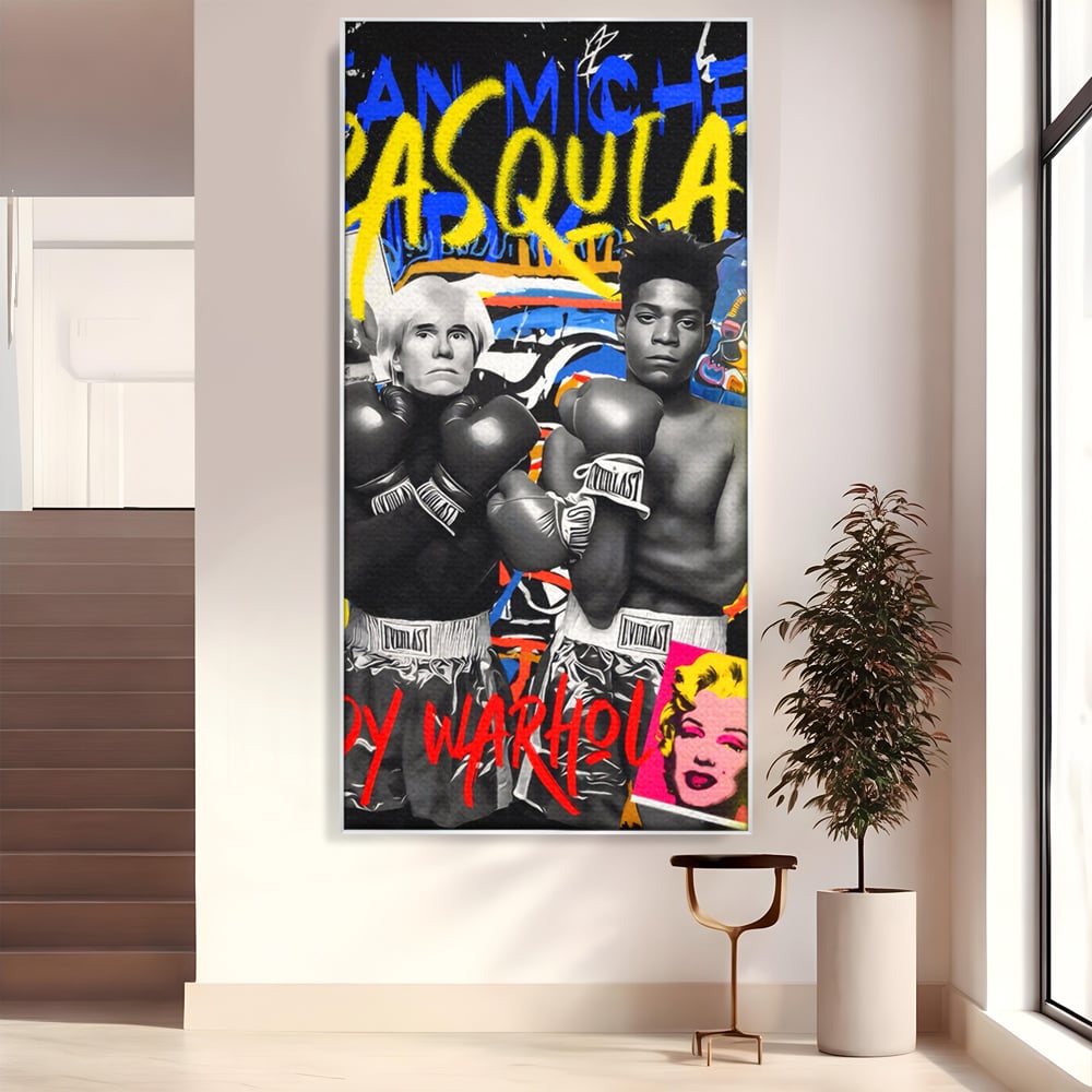 Tablou Canvas Premium LuxCanva® C1153, Basquiat And Warhol Duel , Culori, Icons, Boxing, Game Room, Bar, Relaxare, Culori Vibrante