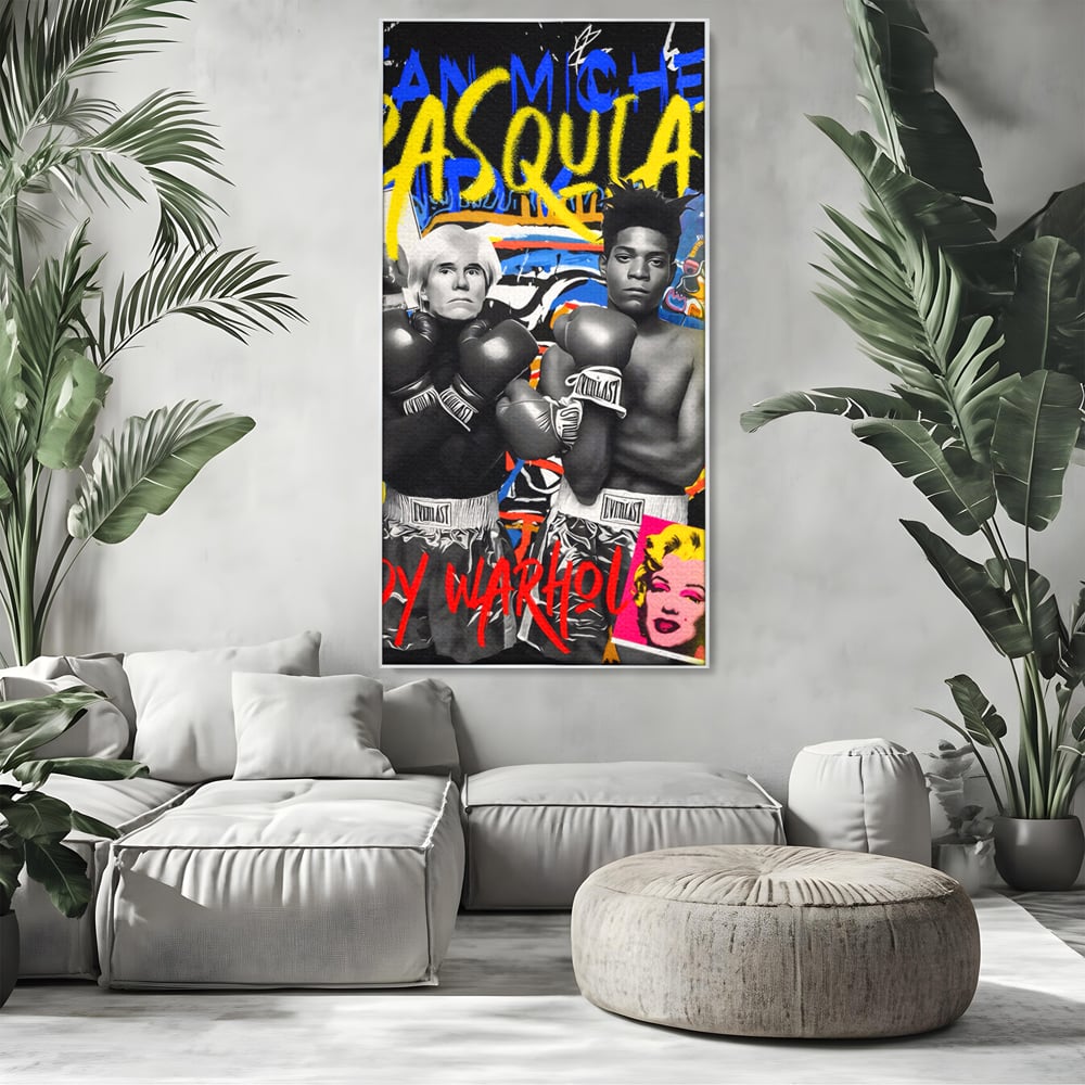 Tablou Canvas Premium LuxCanva® C1153, Basquiat And Warhol Duel , Culori, Icons, Boxing, Game Room, Bar, Relaxare, Culori Vibrante