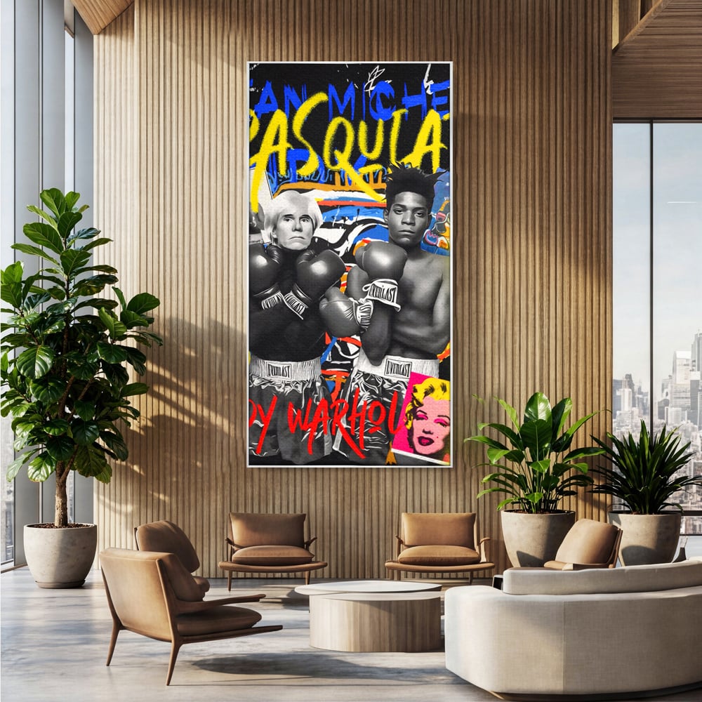 Tablou Canvas Premium LuxCanva® C1153, Basquiat And Warhol Duel , Culori, Icons, Boxing, Game Room, Bar, Relaxare, Culori Vibrante