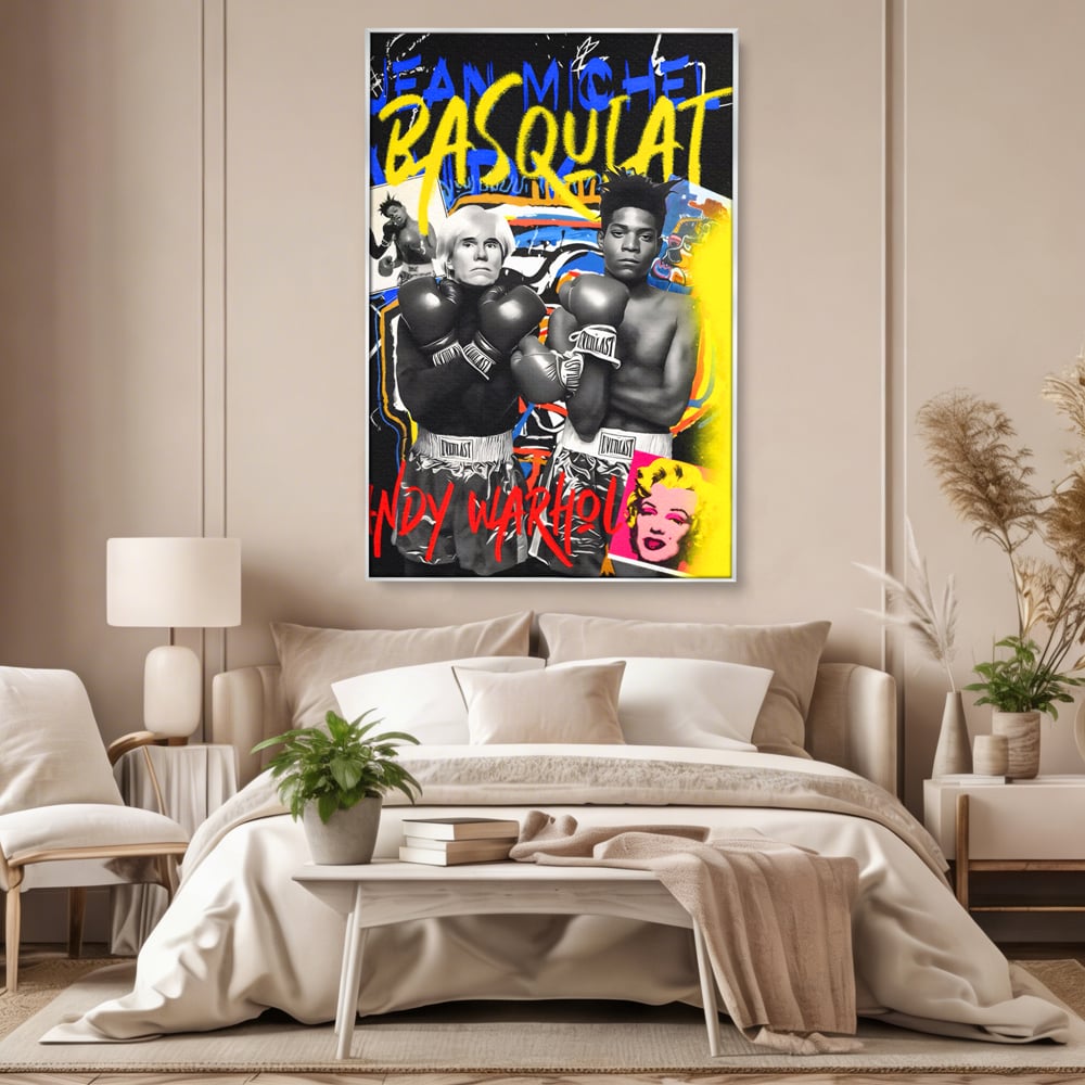 Tablou Canvas Premium LuxCanva® C1153, Basquiat And Warhol Duel , Culori, Icons, Boxing, Game Room, Bar, Relaxare, Culori Vibrante